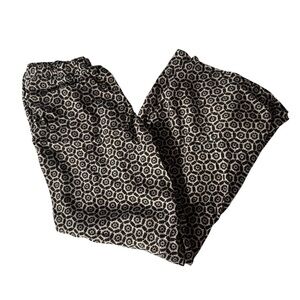 Bobeau Black and Brown Hexagon Pattern wide legged pants with drawstring SZ XL